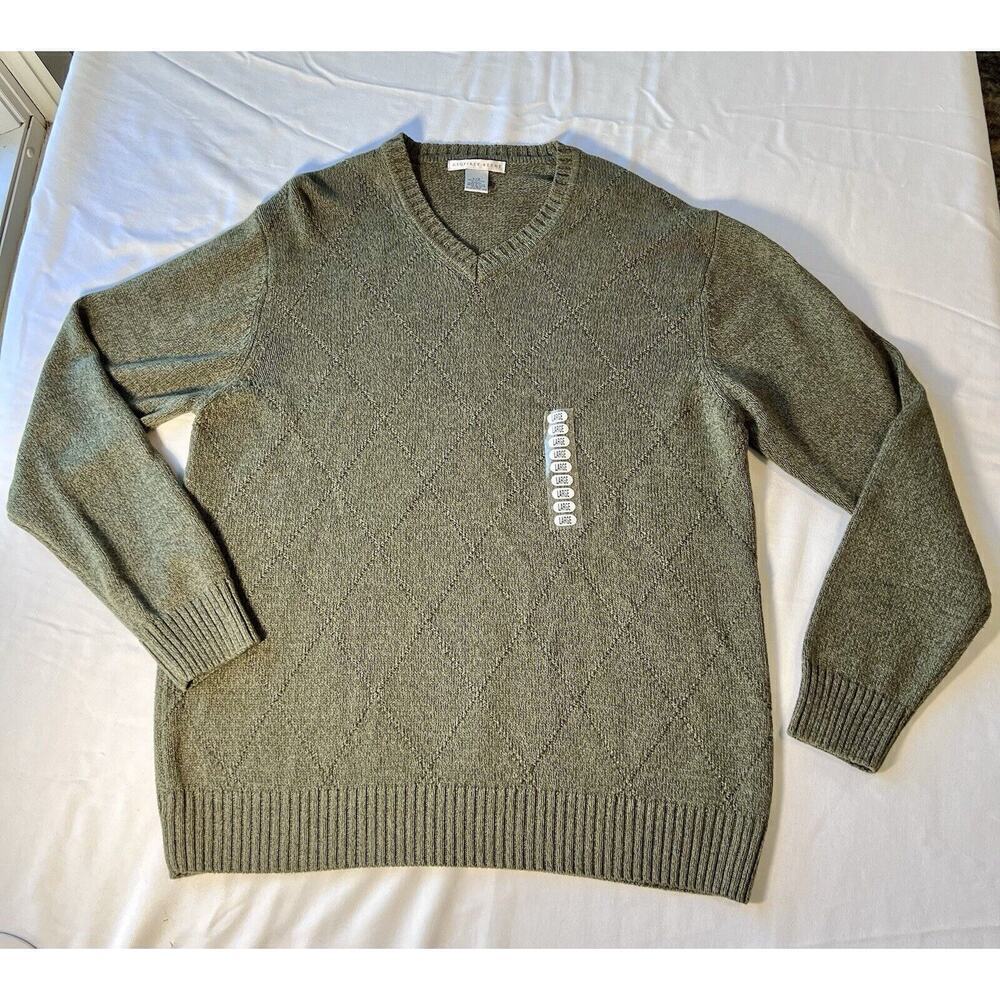 NWT Geoffrey Beene Men's Sweater Green Crewneck Heavyweight Size Large
